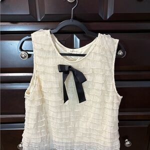 Espresso Cream Ruffled Camisole with Black Bow Accent